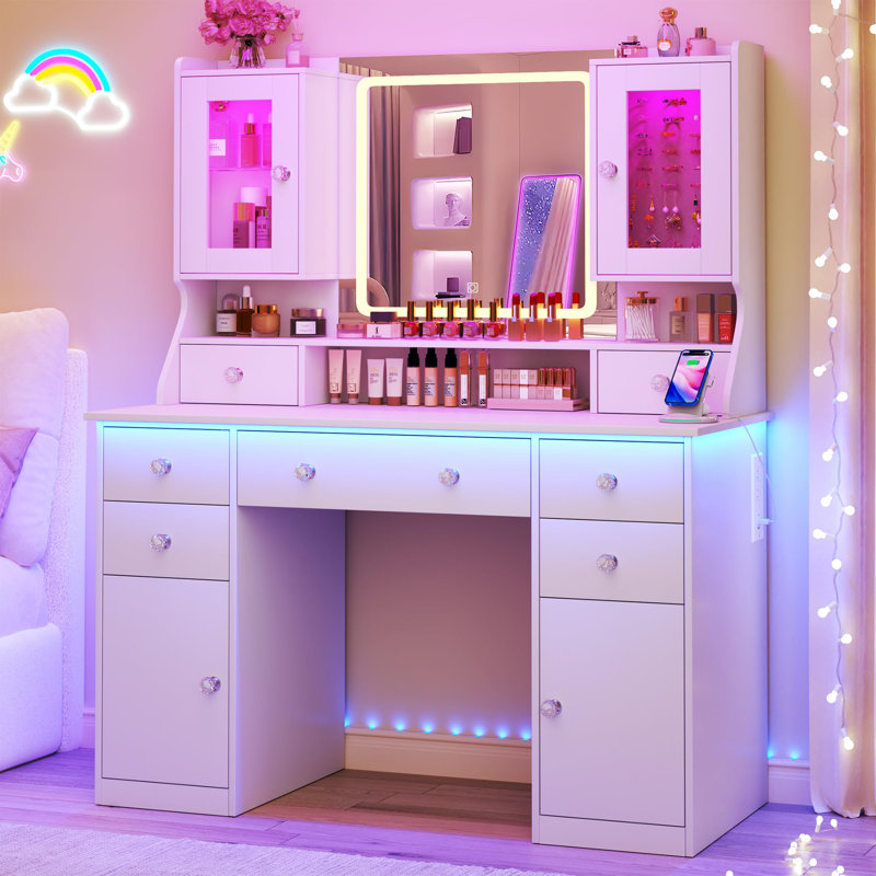 Wrought Studio™ 42'' Large Makeup Vanity With 7 Drawers & Reviews